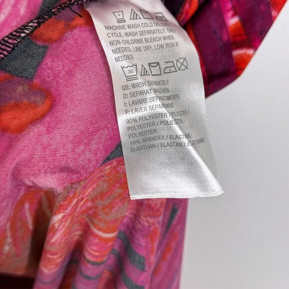 Bob Mackie XS Wearable Art Maxi Dress Tropical Pink Palm Print Statement - Picture 4 of 7